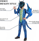 Kids Evil Dragon Halloween Costume, Boys Dragon Dress Up Outfit with Mask, Wings & Bodysuit