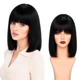 Short Black Bob Wig with Bangs for Women