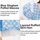 Blue Gingham Country Girl Halloween Costumes for Women, 2 PCS Checkered Apron Dress with Thigh High Bow Socks