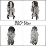 Gray Ombre Wig for Women, Long Wavy Costume Wig