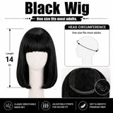 Short Black Bob Wig with Bangs for Women