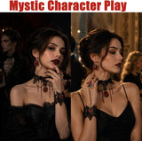 Halloween Costume Accessories Set Gothic Victorian Choker Necklace Bracelet Earrings Set for Women, Black Lace Vampire