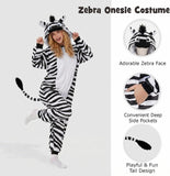 Adult Zebra Onesie Costume - 3D Hooded Animal One-Piece Pajama for Halloween Men Women