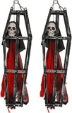 2-Piece Halloween Coffin Cage Skeleton Hanging Decor, Red