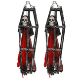 2-Piece Halloween Coffin Cage Skeleton Hanging Decor, Red