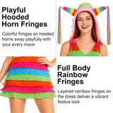 2 PCS Womens Halloween Pinata Costume Rainbow Fringe Dress