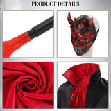 Men's Red Devil Cape Costume Set Adult Reversible Cloak with Accessories Halloween Cosplay Costume
