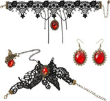 Halloween Costume Accessories Set Gothic Victorian Choker Necklace Bracelet Earrings Set for Women, Black Lace Vampire