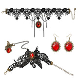 Halloween Costume Accessories Set Gothic Victorian Choker Necklace Bracelet Earrings Set for Women, Black Lace Vampire