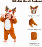 Toddler Light Brown Reindeer Costume for Girls & Boys - 3D Hooded Animal Jumpsuit for Halloween Party