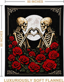 Skull Blanket, Gothic Skeleton Love Heart Fleece Throw Blanket