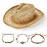 Straw Cowgirl Sun Hat with Bands for Women and Men