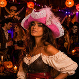 Medieval Pirate Hat with Lace and Feather for Women