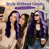 Halloween Long Purple Wavy Wigs for Women