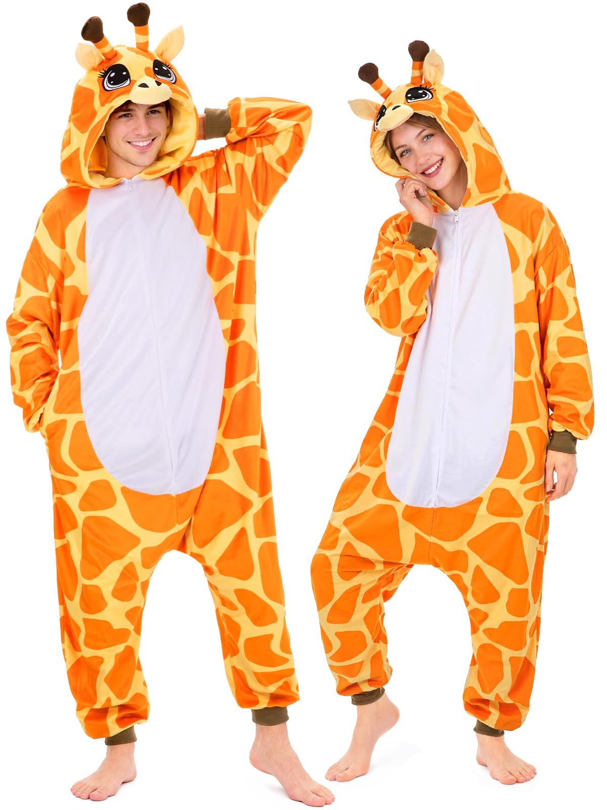 Adult Giraffe Onesie Costume - 3D Hooded Animal One-Piece Pajama for Halloween Men Women