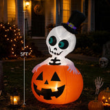 5FT Halloween Inflatable Pumpkin Skeleton LED Yard Decor
