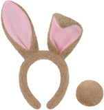 White/Brown/Black Bunny Ears Headband & Tail Costume Set