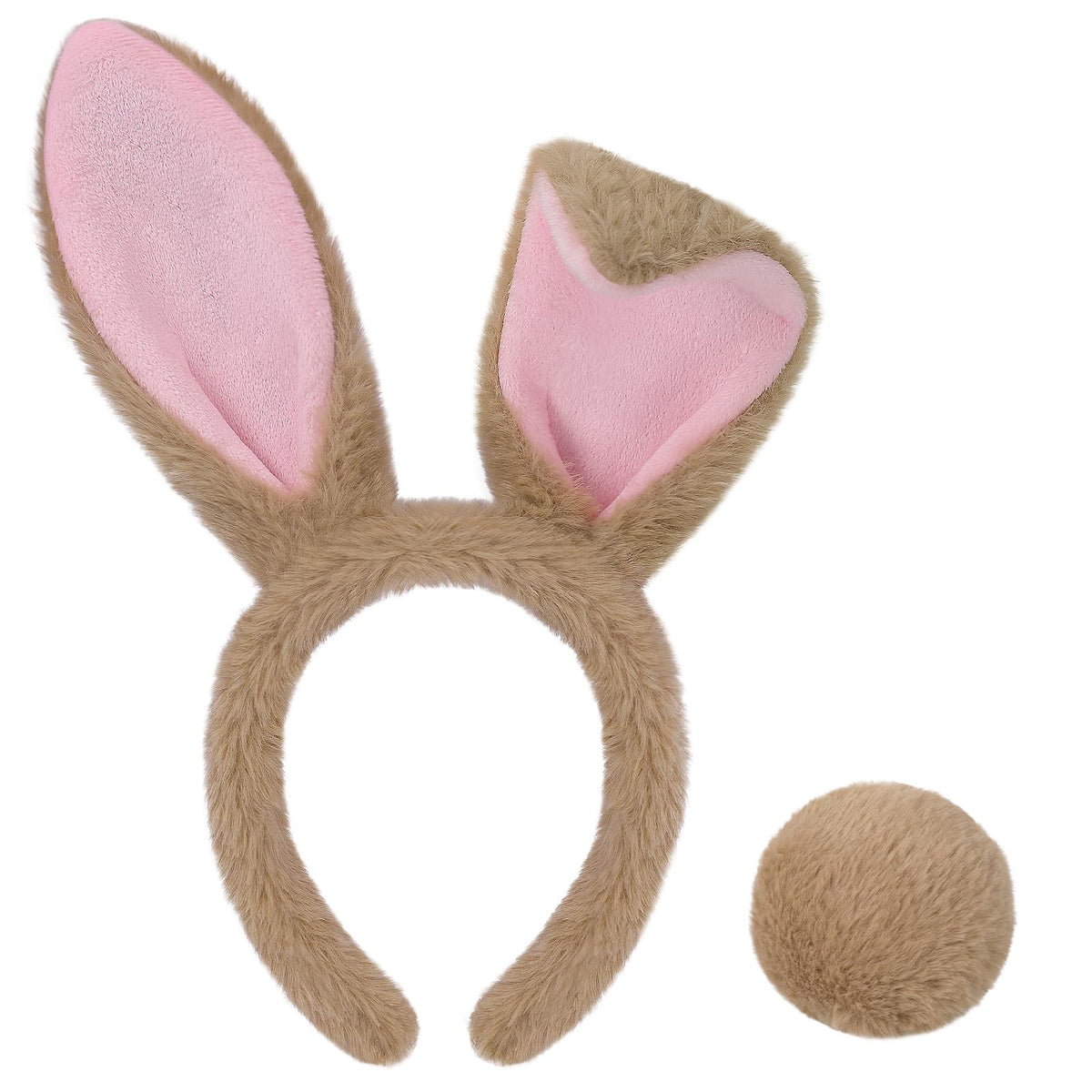 White/Brown/Black Bunny Ears Headband & Tail Costume Set