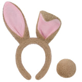 White/Brown/Black Bunny Ears Headband & Tail Costume Set
