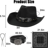 Cowboy Accessories for Men, Black Hat, Belt And Bandana