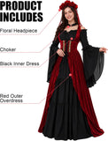 Renaissance Festival Costumes for Women, 4 PCS Medieval Dress Set