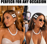 Bone Hair Clips with White Bead Necklace and Earrings Set