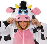 Adult Cow Onesie Costume - 3D Hooded Animal One-Piece Pajama for Halloween Men Women
