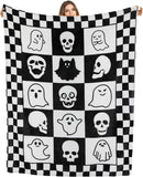 Skull Blanket, Black and White Checkered Ghost Blanket