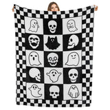 Skull Blanket, Black and White Checkered Ghost Blanket