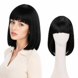 Short Black Bob Wig with Bangs for Women