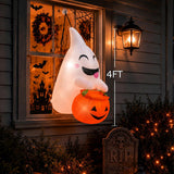 4FT Halloween Inflatable Outdoor Decorations, Blow Up Ghost Pumpkin with Built-in Bright LEDs, Yard Lawn Garden Party Decor