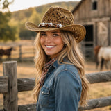 Straw Cowgirl Sun Hat with Bands for Women and Men