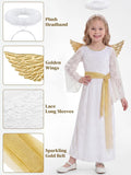4 PCS Girls White Angel Costume Gold Wings Dress Halo Outfit