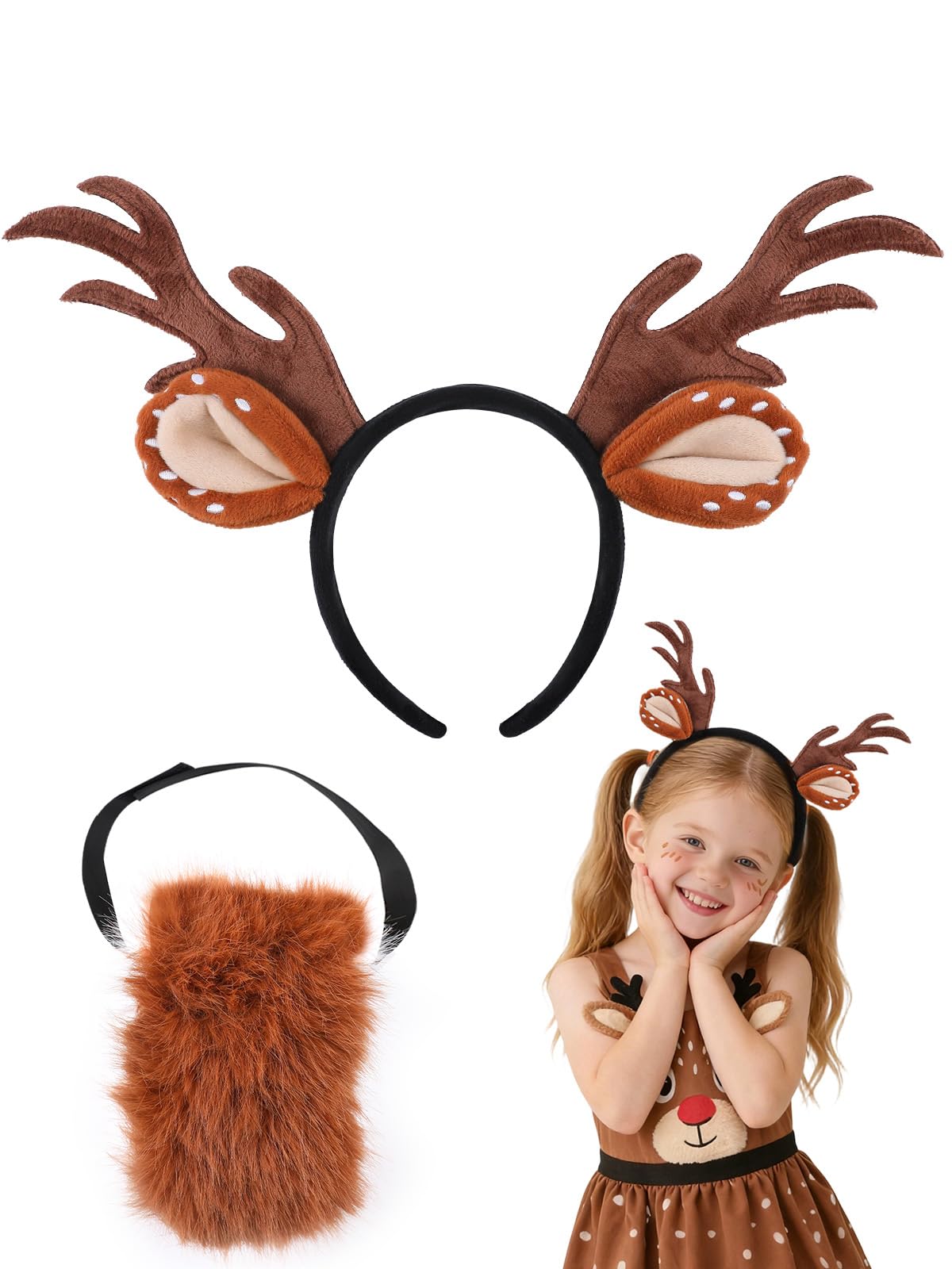 Reindeer Antlers Headband/Headband &Tail Costume Set