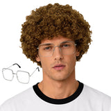 Brown Afro Wig and Prop Glasses Costume Set for Men