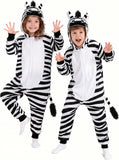 Kids Zebra Costume for Girls & Boys - 3D Hooded Animal Jumpsuit for Halloween Party