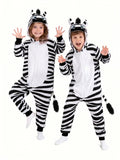 Kids Zebra Costume for Girls & Boys - 3D Hooded Animal Jumpsuit for Halloween Party