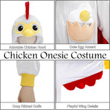 Kids Chicken Costume for Girls & Boys - 3D Hooded Rooster Jumpsuit Costume for Halloween Party