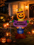 4FT Halloween Inflatable Outdoor Decorations, Blow Up Pumpkin Scarecrow with Built-in Bright LEDs, Yard Lawn Garden Party Decor