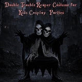 Kids Grim Reaper Costume, Halloween Hooded Black Robe Outfit with 2 Skull Masks and Gloves