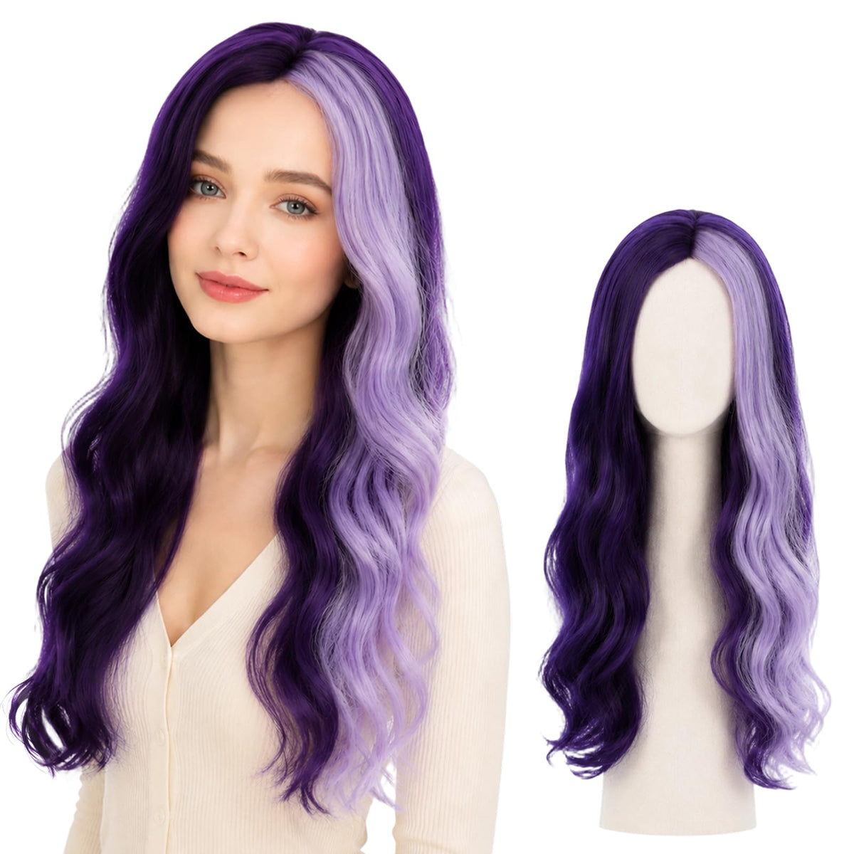 Halloween Long Purple Wavy Wigs for Women