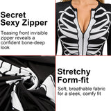Skeleton Onesie, Skeleton Bodysuit for Women, Halloween Zipper Front Slim Fit Jumpsuit Catsuit