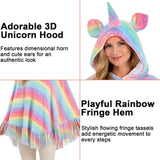 Unicorn Poncho for Adults, Rainbow Hooded Cape Women | Luminous fringe wearable blanket cloak for women one size halloween costume adult
