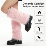 Women’s Furry Leg Warmers, Long Plush Boot Cuffs for Winter, Faux Fur Leg Covers
