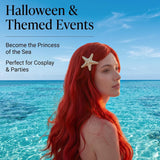 Mermaid Wavy Red Wig with Starfish Hair Clip for Women