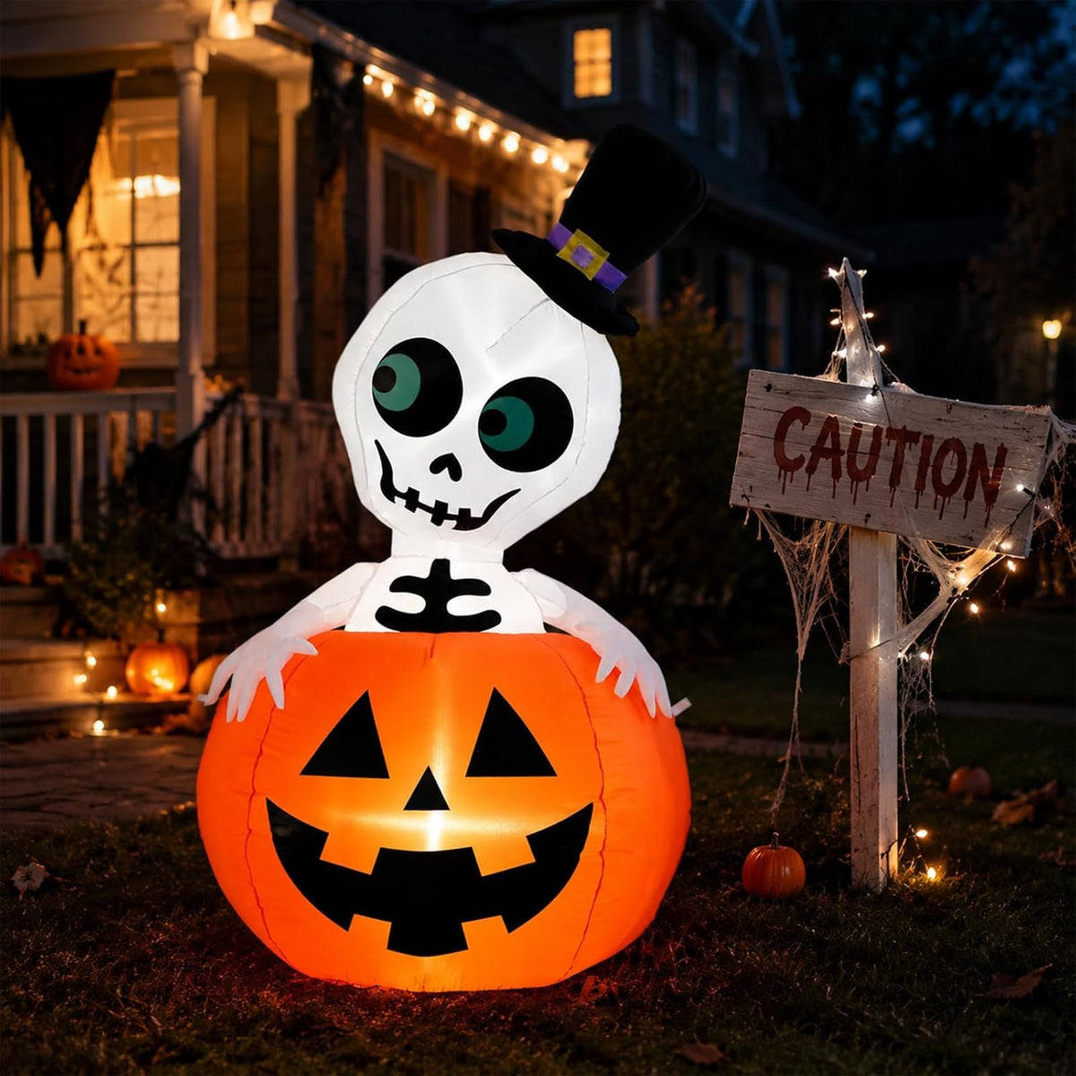 5FT Halloween Inflatable Pumpkin Skeleton LED Yard Decor