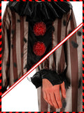 Men's Scary Clown Costume, Vintage Striped Circus Jumpsuit and Mask for Halloween