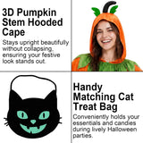 Adult Pumpkin Costume for Women, 2 PCS Jack-O'-Lantern Halloween Hooded Poncho Cape with Spooky Black Cat Tote Bag, Loose Fit Festive Dress Up Outfits