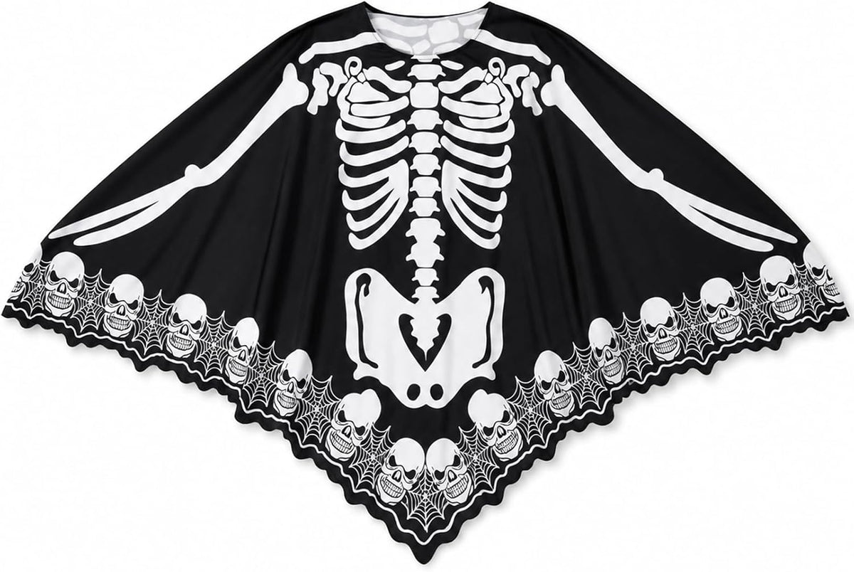 Halloween Skeleton Costumes Poncho for Women Adult