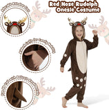 Kids Reindeer Costume for Girls & Boys - 3D Hooded Animal Jumpsuit Costume for Halloween & Christmas Party